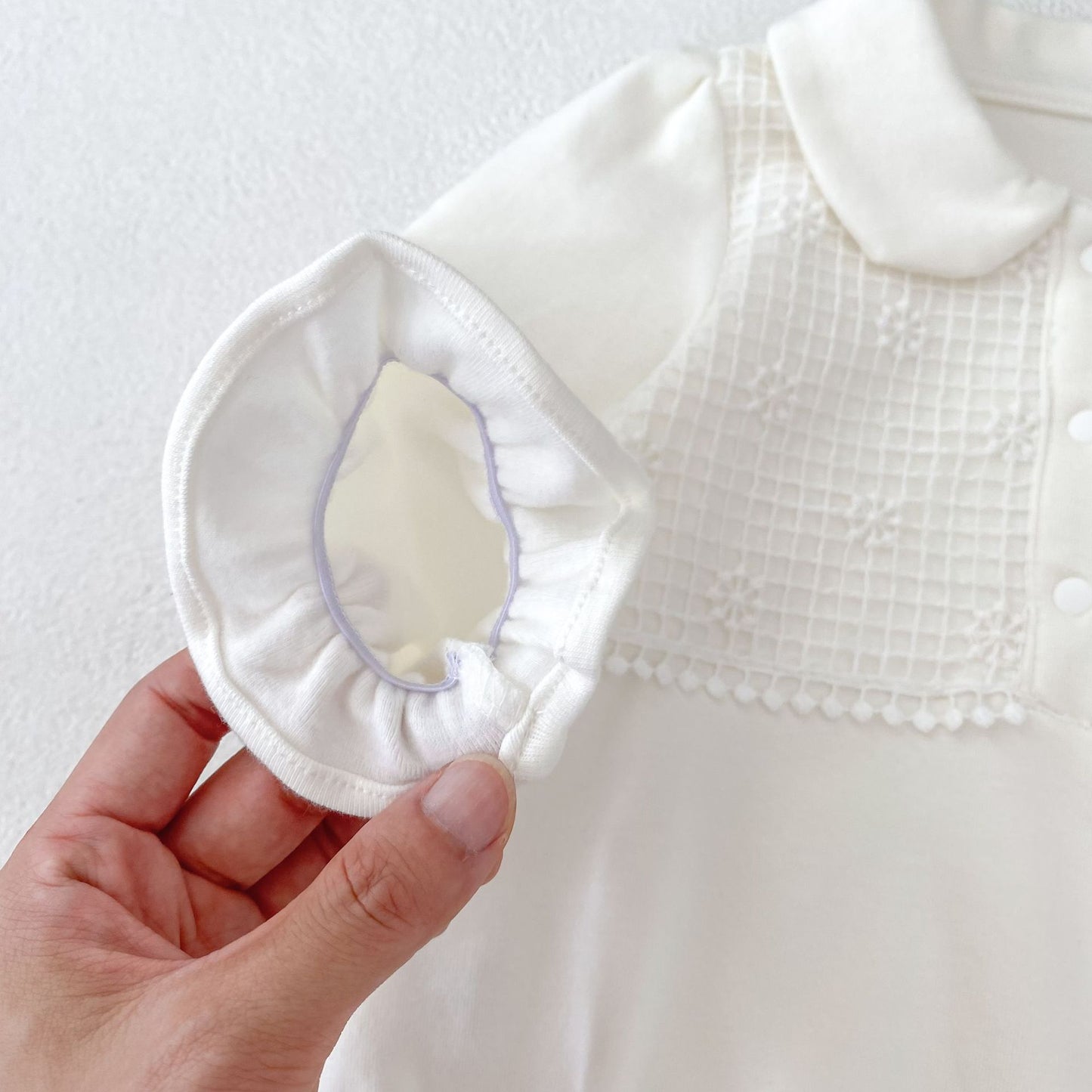 -刺繍切り替え襟付き長袖ロンパース【mh0010851】 - mamahalo shop - 長袖ロンパース - べビー服 - 子供服 - 男の子 - 女の子