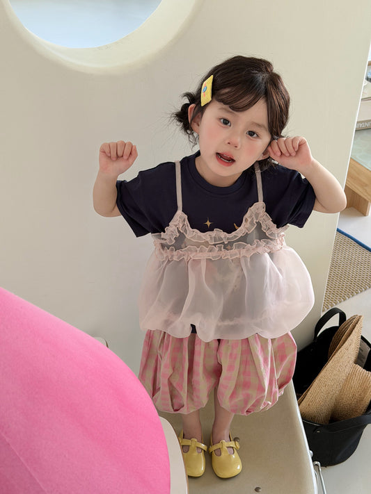 T-shirt & Tulle Tunic & Pants Set イラスト Tシャツ チュチュ チュニック パンツ【mh0012761】