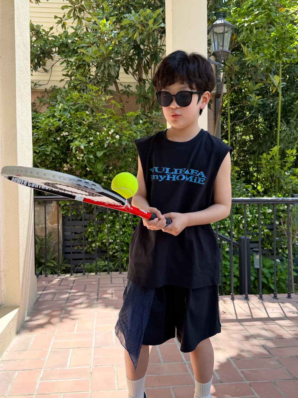 Sporty Lettering Sleeveless Shorts Set ロゴ ノースリーブTシャツ ハーフパンツ セット【mh0013535】