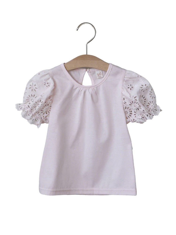 Lace Puff Sleeve Tee 刺繍パフスリーブ Tシャツ【mh0012985】