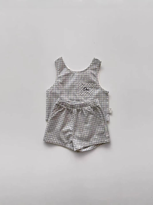 Korean-style INS summer new baby clothing plaid tank and shorts two-piece set, refreshing sleeveless T-shirt versatile set