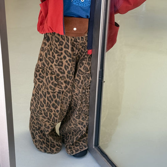 -レオパード柄ワイドパンツ ビッグポケット付きストレートロングパンツ【mh0010778】 - mamahalo shop - ロングパンツ・スウェットパンツ - べビー服 - 子供服 - 男の子 - 女の子