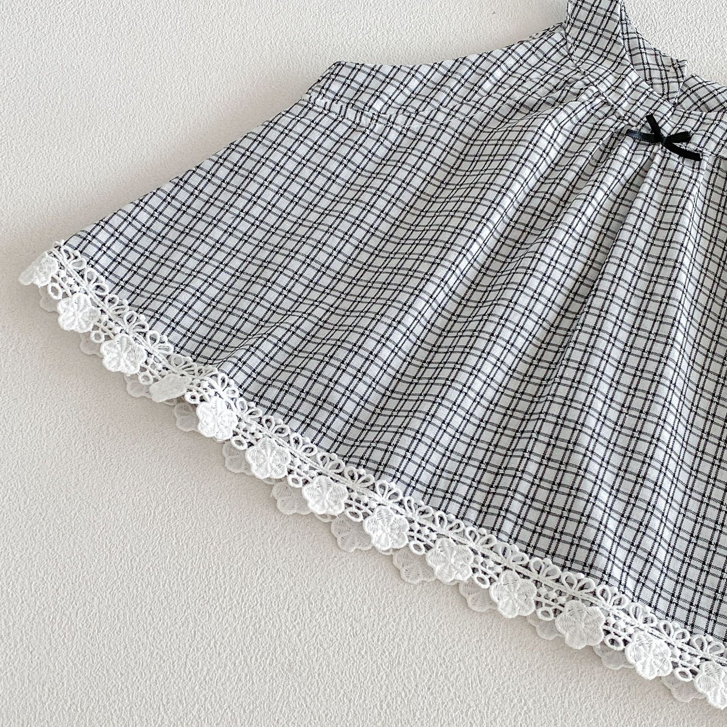 Plaid Halter Neck Top Lace Trim Shorts Set レース ノースリーブチュニック ガウチョパンツ【mh0013422】