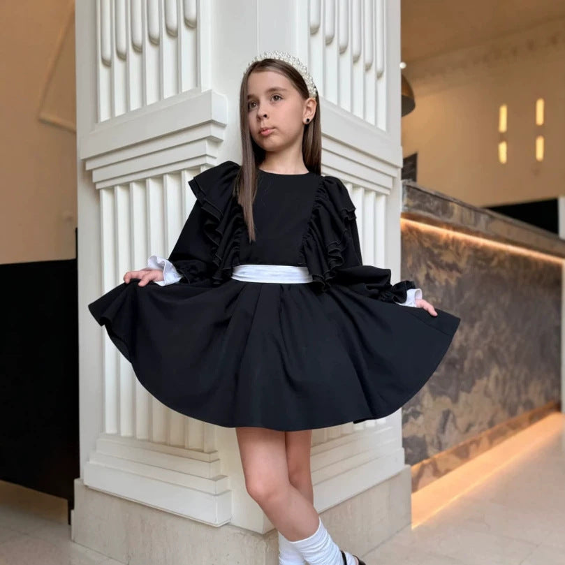 キッズ フリル リボン 長袖ワンピース【mh0014738】