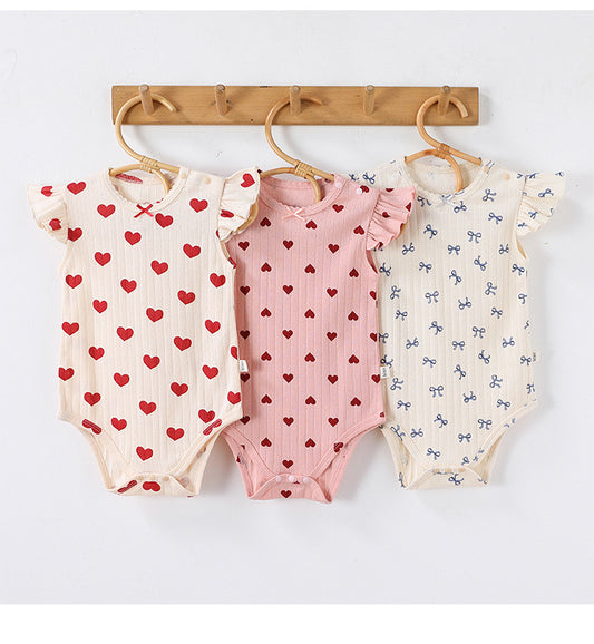 Sleeveless Ruffled Pattern Cotton Romper ハート ノースリーブロンパース【mh0013591】