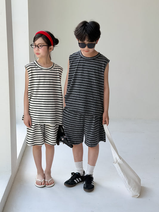 Sleeveless Sporty Stripe Set ボーダー タンクトップ ハーフパンツ セット【mh0013534】