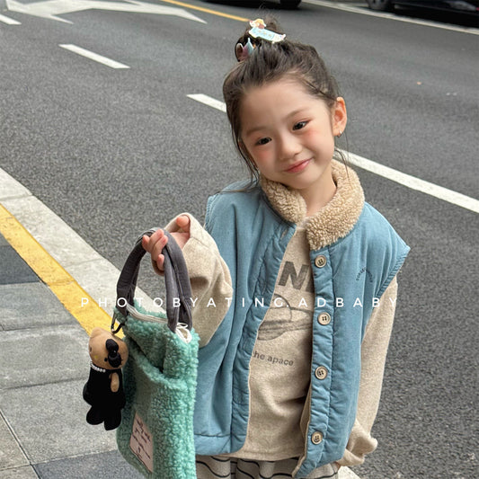 -ボア襟コーデュロイキルティングベスト刺繍入りアウター【mh0010915】 - mamahalo shop - ベスト - べビー服 - 子供服 - 男の子 - 女の子