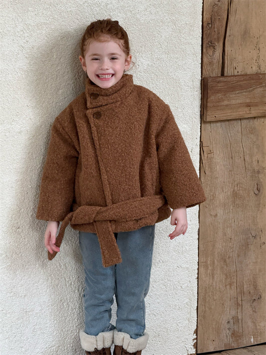 ローブコート ボア スタンドカラー ベルト付き ショート丈 アウター【mh0011617】