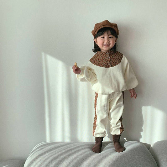 Floral Spliced Fleece Sweatshirt & Pants Set 花柄 裏起毛トレーナー パンツセット【mh0012642】