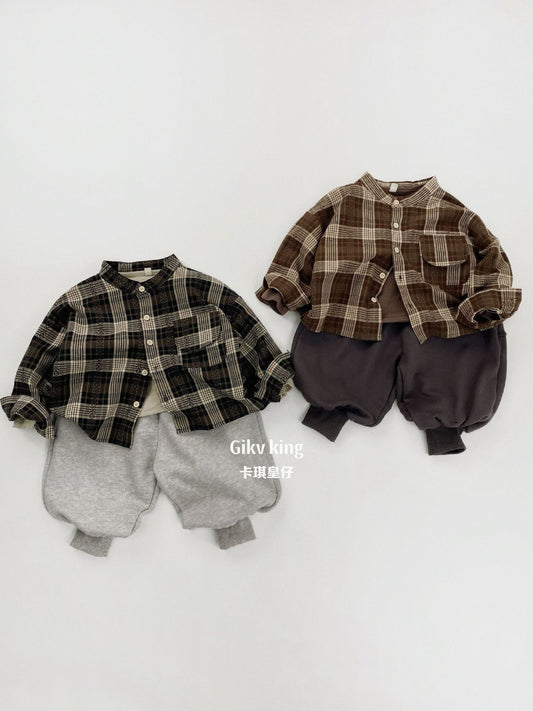 Vintage Plaid Long Sleeve Button Shirt Kids Checkered Shirt