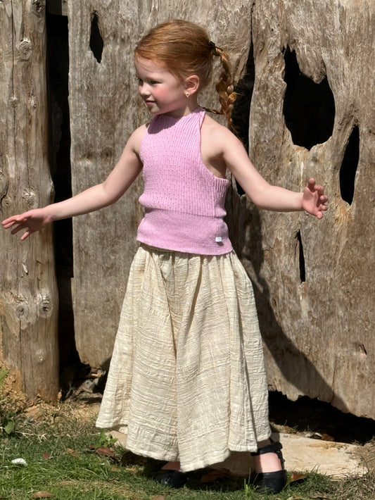 Textured Cotton Linen Culottes ドット シンプル ロングガウチョパンツ【mh0012822】