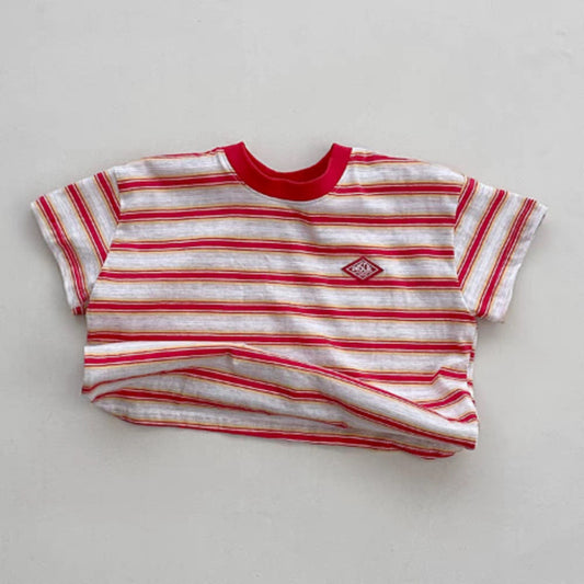 Korean Style INS Striped Men's and Women's Summer Short-Sleeve T-shirt Top, Korean Children's New Versatile Trendy Breathable T-shirt