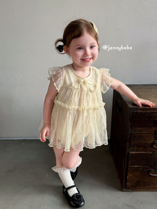 Lace Sleeveless Romper Dress レース 袖フリル ロンパース ドレス【mh0012539】