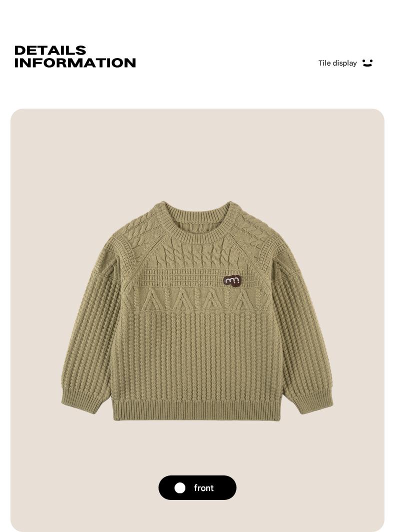 -長袖ニットセーター ケーブル編み リブ編み クルーネック プルオーバー【mh0011305】 - mamahalo shop - ニット・セーター - べビー服 - 子供服 - 男の子 - 女の子