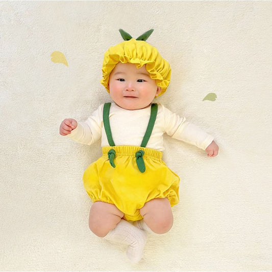 Sprout Stem Strap Romper Bonnet Set フルーツ サロペットブルマ 帽子 セット【mh0013394】