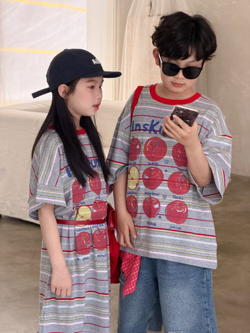 Apple Print Short Sleeve T-Shirt Dress リンゴプリント 半袖Tシャツ 半袖ワンピース【mh0013529】