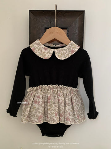 Floral Collar Long Sleeve Romper 花柄 襟付き コットン ロンパース【mh0012547】