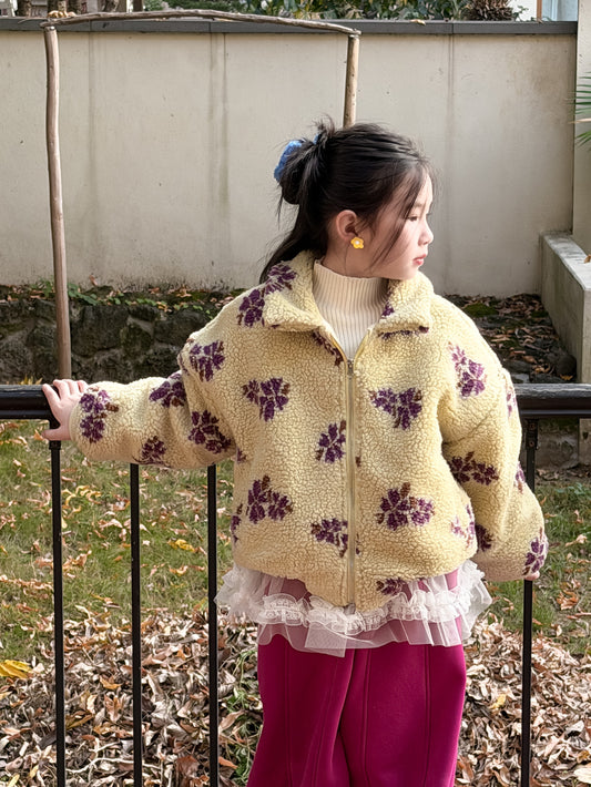 フリースジップアップジャケット フラワー花柄 襟付き【mh0011871】