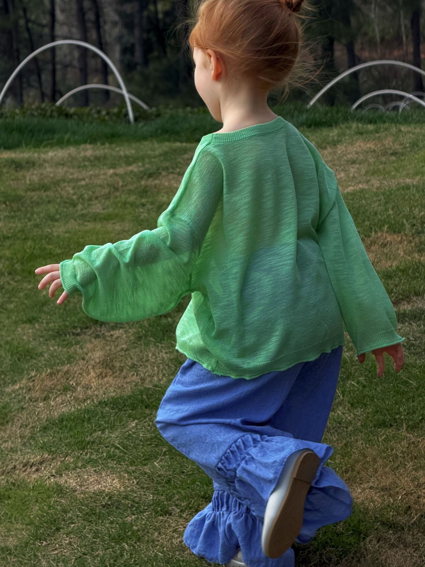 Green Ice Silk Sun-Protection Knitted Top シアー 長袖サマーセーター【mh0013405】