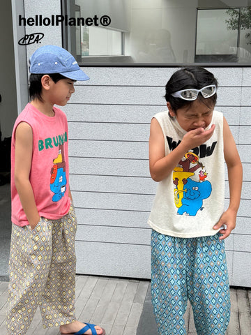 Cartoon Animal Print Sleeveless Tee アニマル ノースリーブTシャツ【mh0013624】
