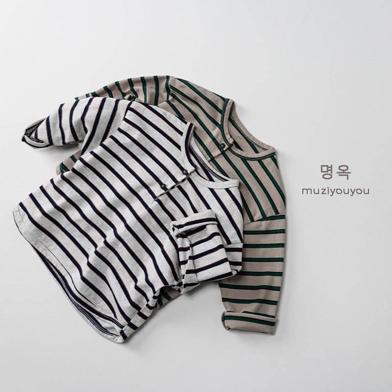 -ヘンリーネックボーダー長袖Tシャツ【mh0010862】 - mamahalo shop - 長袖Tシャツ - べビー服 - 子供服 - 男の子 - 女の子