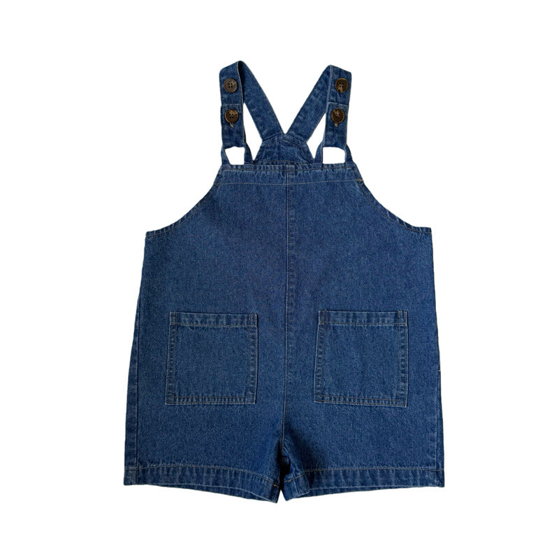 Denim Button Suspender Shorts デニム サロペットショートパンツ【mh0013646】