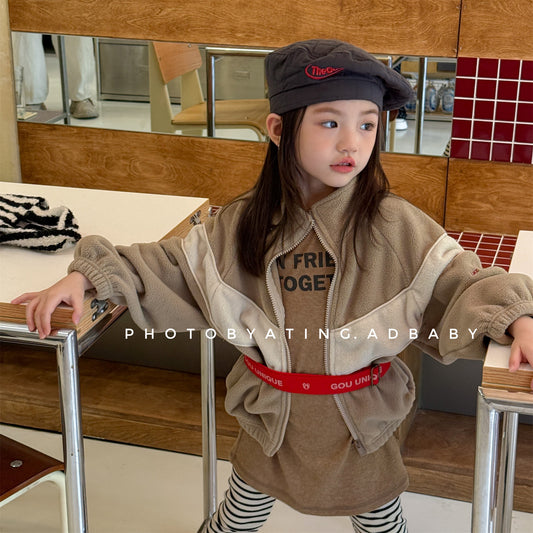 -バイカラージップアップフリースジャケットブルゾン裏起毛防寒アウター【mh0010912】 - mamahalo shop - ショートコート・ジャケット・ジャンパー - べビー服 - 子供服 - 男の子 - 女の子