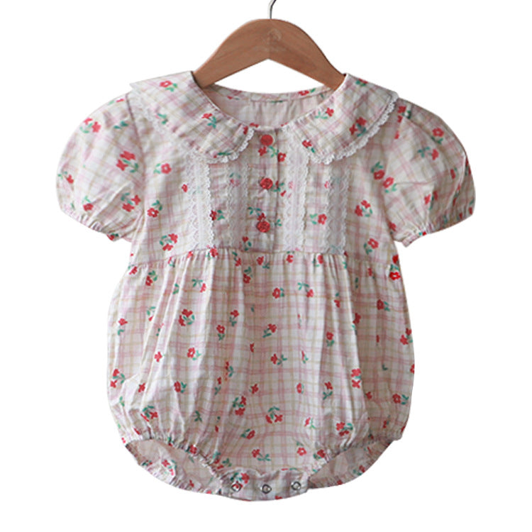 Puff Sleeve Floral Lace Collar Bodysuit 半袖ロンパース【mh0012694】
