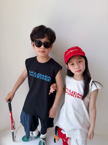 Sporty Lettering Sleeveless Shorts Set ロゴ ノースリーブTシャツ ハーフパンツ セット【mh0013535】