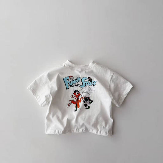 Korean style Instagram kids' summer anime cartoon pure cotton short-sleeve unisex loose casual half-sleeve base T-shirt