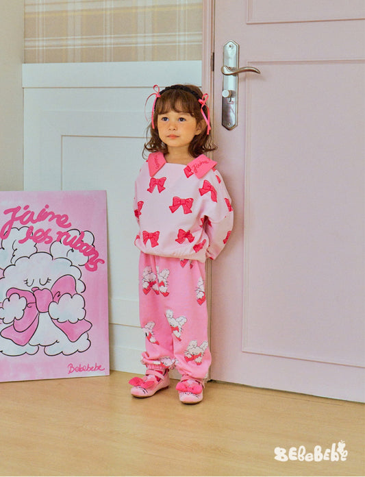 -リボン柄ビッグカラー長袖スウェット/フリル付きミニスカートセットアップ 2点セット【mh0010980】 - mamahalo shop - 長袖セットアップ - べビー服 - 子供服 - 男の子 - 女の子