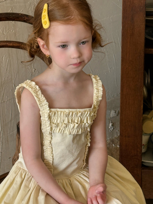 Ruffle Trim Cotton Sundress イエロー ノースリーブワンピース【mh0012799】