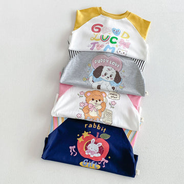 キッズ キャラクタープリント 配色ラグラン 長袖Tシャツ【mh0014040】