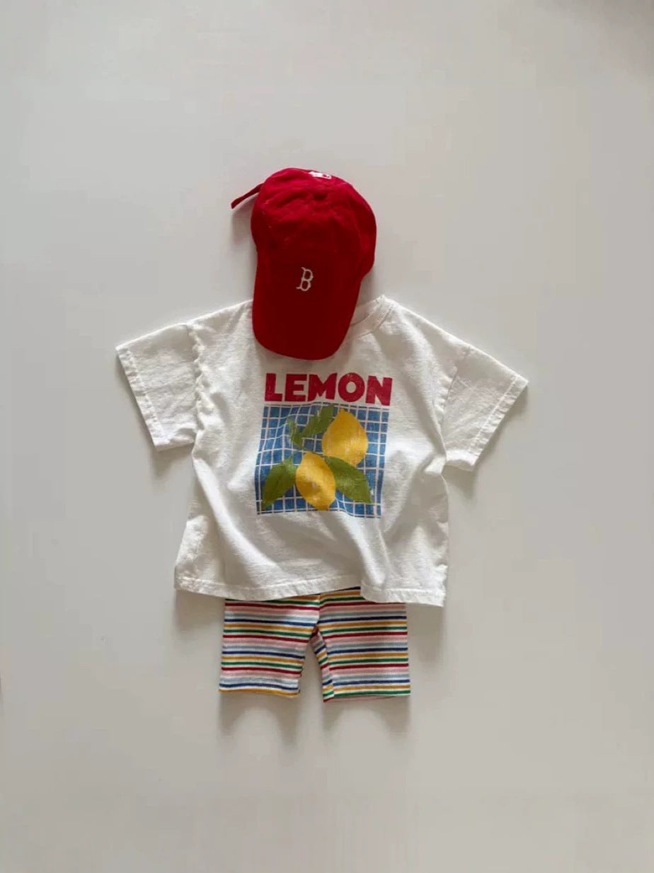Loose Fruit Lemon Print Shoulder T-shirt レモンプリント 半袖Tシャツ【mh0013286】