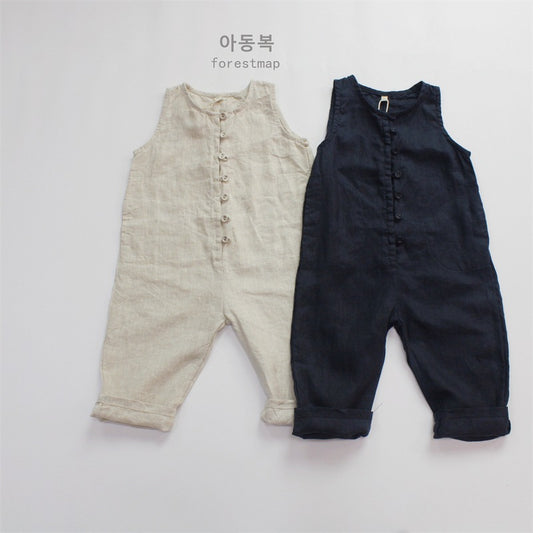 -キッズ コットンリネン ノースリーブ ジャンプスーツ【mh0000515】 - mamahalo shop - ノースリーブジャンプスーツ - べビー服 - 子供服 - 男の子 - 女の子