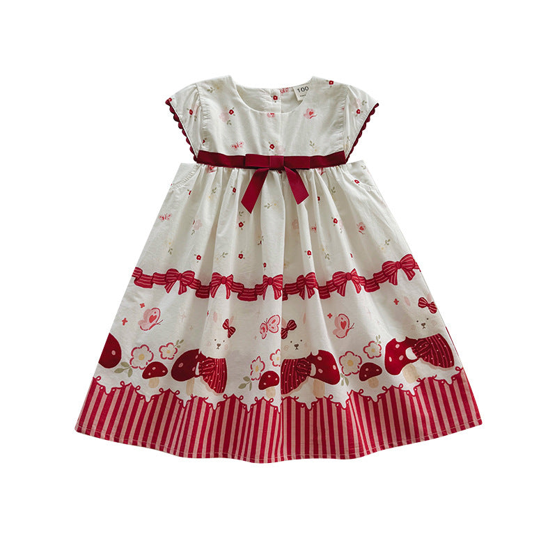 Mushroom Ribbon Print Dress リボン ノースリーブワンピース【mh0013657】
