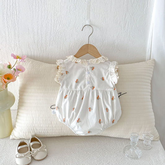 Floral Embroidered Ruffle Romper ラッフル レース袖ロンパース【mh0013425】
