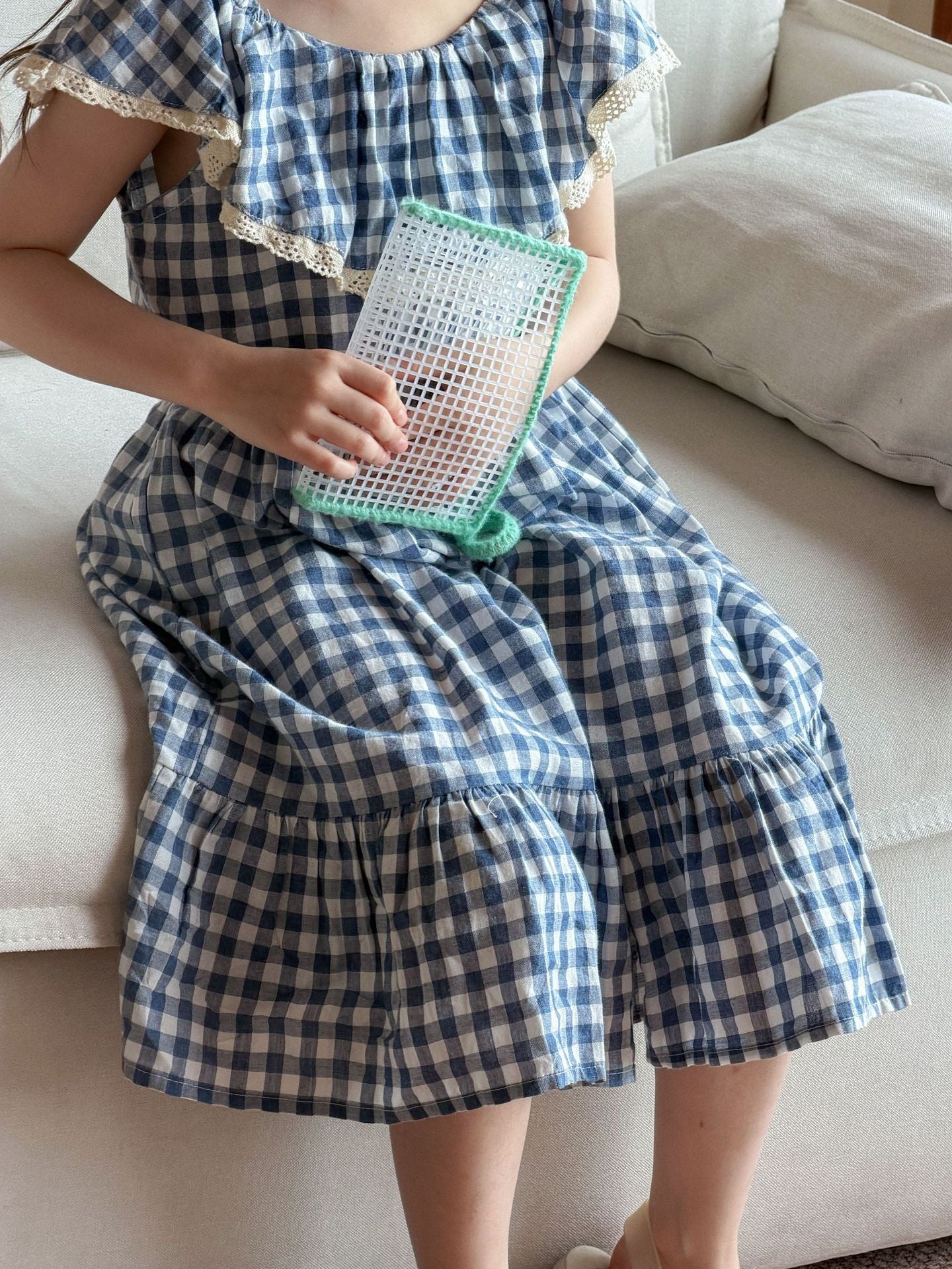Large Lapel Plaid Casual Vacation Seaside Dress チェック 半袖ワンピース【mh0013288】
