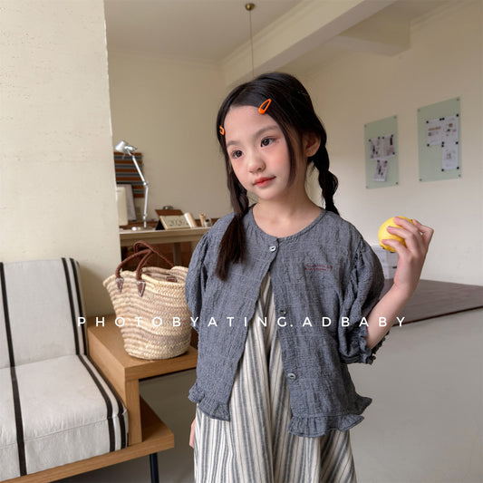 Linen Puff Sleeve Blouse ラッフル 半袖ブラウス【mh0013230】