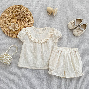 Embroidered Ruffle Romper And Blouse Shorts フリル ロンパース ブラウス ショートパンツ【mh0013163】