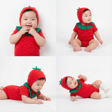 Strawberry Costume Hat Set Romper いちご 半袖ロンパース コスチューム【mh0013349】