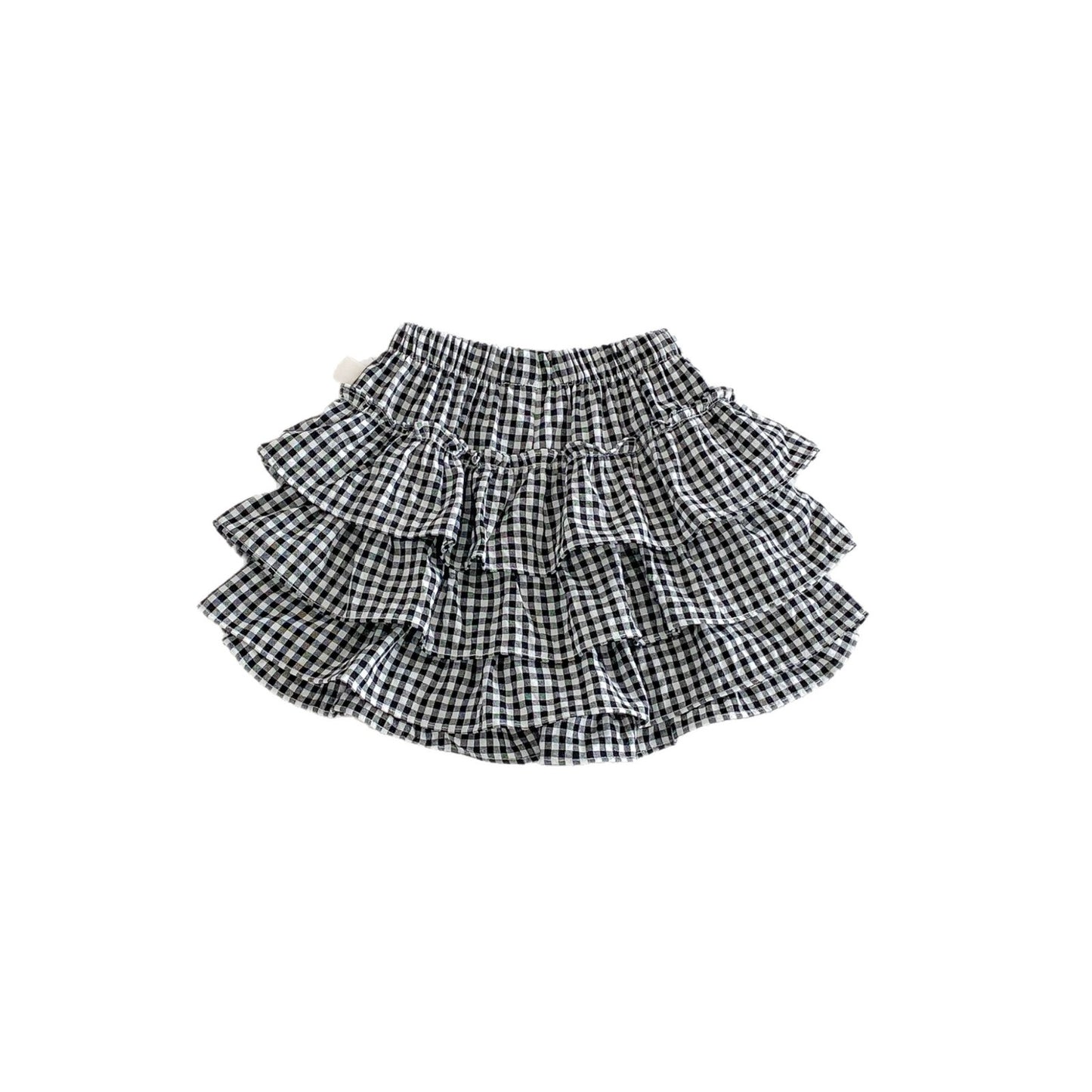 Layered Ruffle Cotton Skirt レース ギンガムチェック スカート【mh0012706】