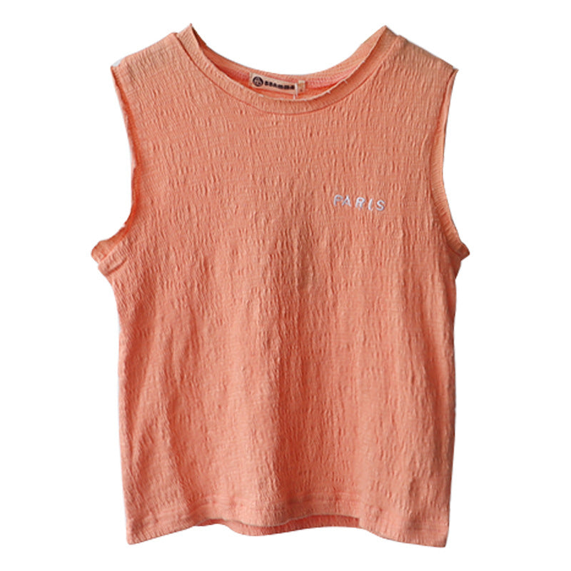 Paris Embroidered Textured Cotton Vest 刺繍 ノースリーブTシャツ【mh0012628】
