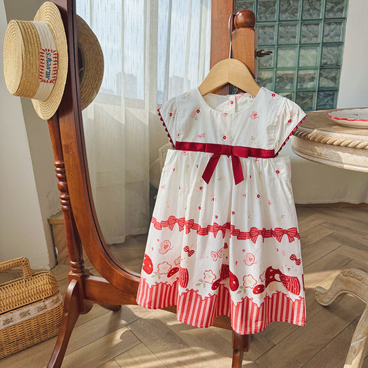 Mushroom Ribbon Print Dress リボン ノースリーブワンピース【mh0013657】