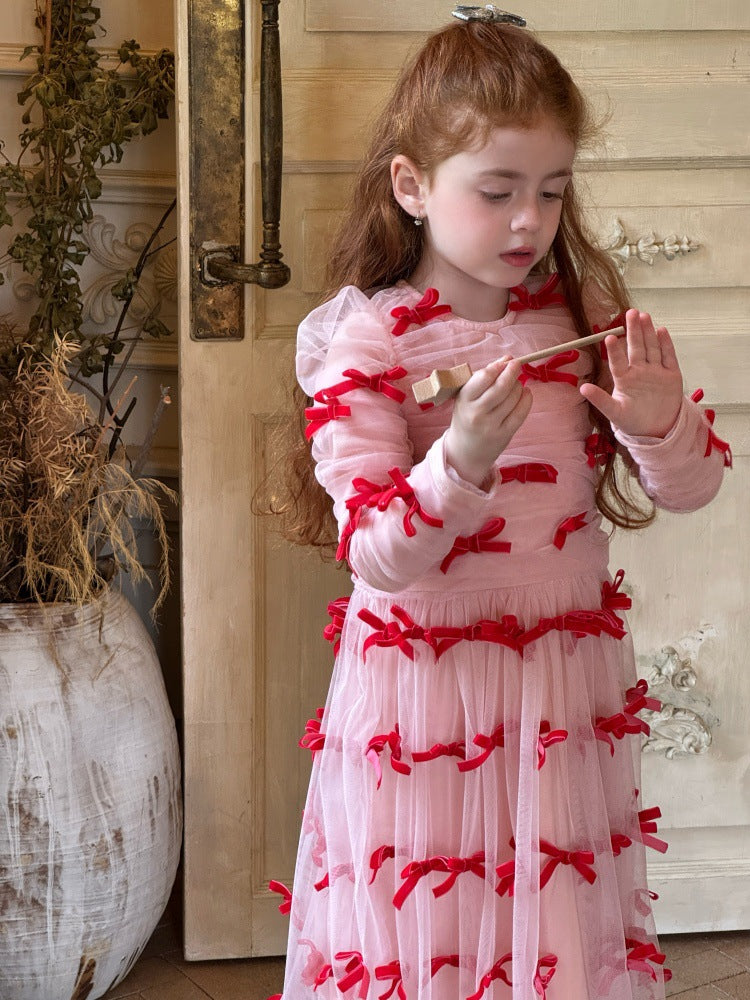 -ベロアリボンチュールロングドレスワンピース【mh0011210】 - mamahalo shop - 長袖ワンピース - べビー服 - 子供服 - 男の子 - 女の子