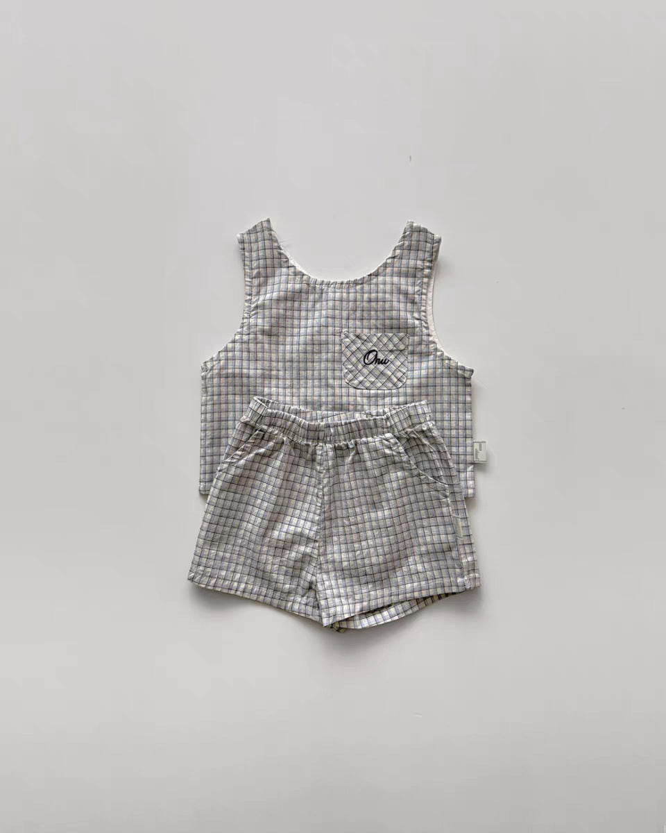 Plaid Seersucker Tank Shorts Set 【mh0013273】