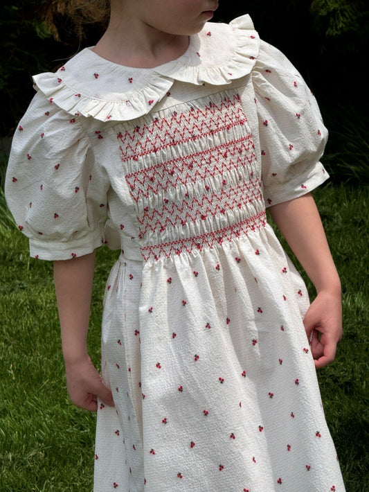 Vintage Cherry Embroidered Sleeve Dress フレンチ 半袖ワンピース【mh0013237】