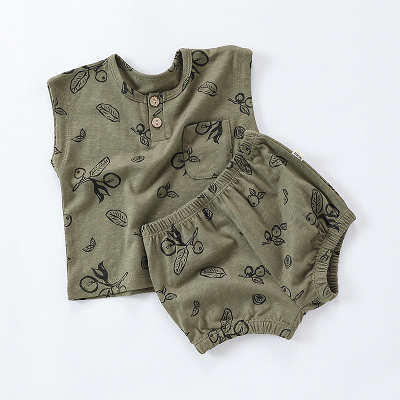 Sleeveless Fruit Pattern Shorts Set フルーツ 半袖Tシャツ ショートパンツ セット【mh0013586】