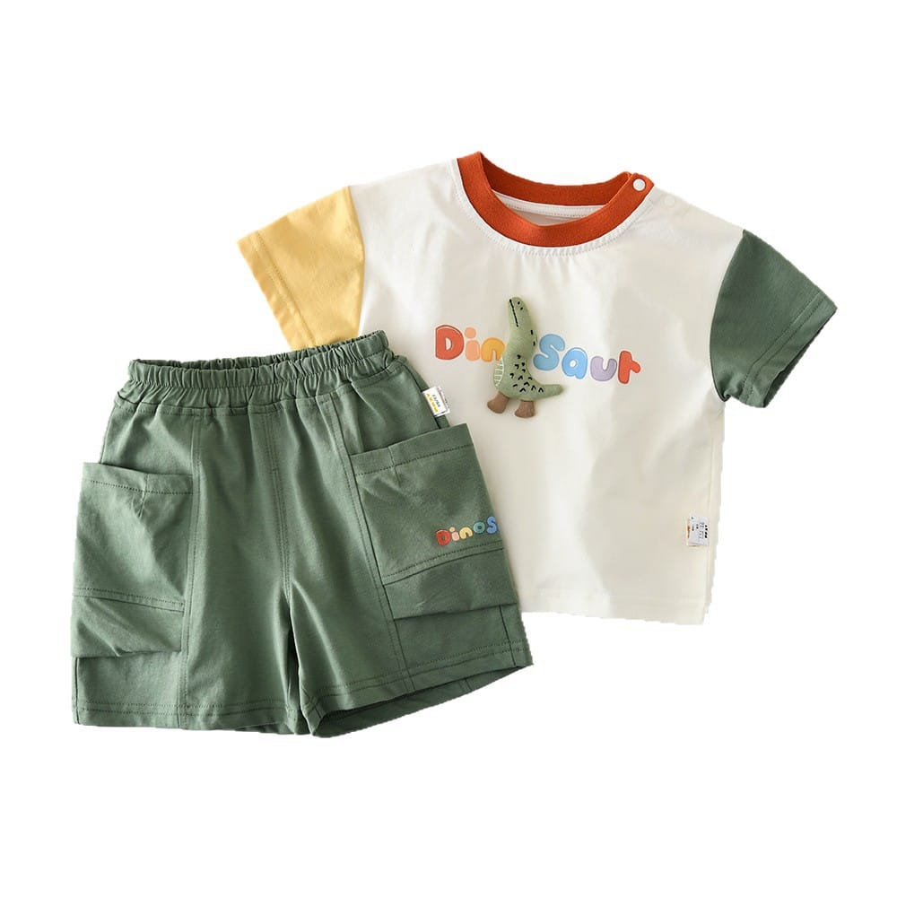Dinosaur Cartoon Set 恐竜 刺繍 半袖Tシャツ ショートパンツ【mh0012855】 ABNN 半袖セットアップ