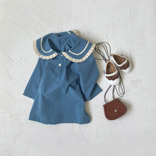 -ベビーキッズワンピース マリンセーラーカラー長袖ワンピース 2カラー - mamahalo shop - 長袖ワンピース - べビー服 - 子供服 - 男の子 - 女の子